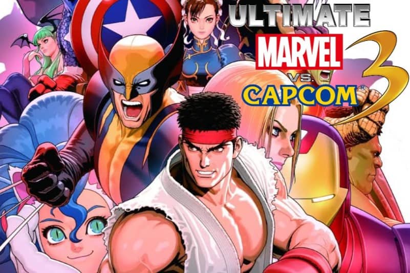 Logo and heroes of Ultimate Marvel vs. Capcom 3 video game